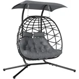 Outsunny Hängesessel mit Gestell faltbar Hängekorb mit Kissen Sonnenschutzdach Polyrattan Hängestuhl für 2 Personen Outdoor Hängeschaukel belastbar bis 260kg