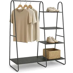 Relaxdays Kleiderständer mit Ablage, 5 Böden, HxBxT: 152x100x40cm, Stahl, Kleideraufbewahrung, Industrie Design, Schwarz