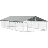 vidaXL Outdoor-Hundezwinger mit Dach 600 x 300 x 150 cm Stahl Silber/Weiß