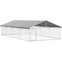 vidaXL Outdoor-Hundezwinger mit Dach 600 x 300 x 150 cm Stahl Silber/Weiß