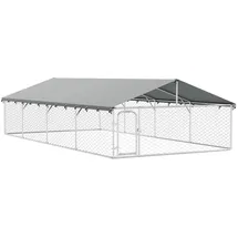 vidaXL Outdoor-Hundezwinger mit Dach 600 x 300 x 150 cm Stahl Silber/Weiß