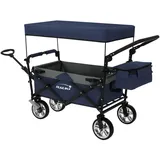 Hauki Bollerwagen faltbar mit Dach Blau/Grau