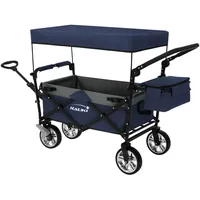 Hauki Bollerwagen faltbar mit Dach Blau/Grau