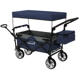 Hauki Bollerwagen faltbar mit Dach Blau/Grau