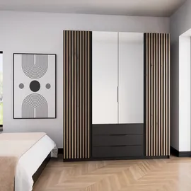 masseno Drehtürenschrank CAGLIARI 200 x 239 x 61,9 cm Schwarz