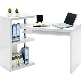 MCA Furniture Eckschreibtisch Schreibtisch weiß Hochglanz und Chrom Arbeitstisch schwenkbar Büromöbel Mattis