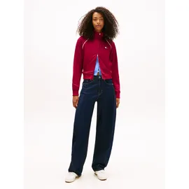 Tommy Hilfiger Yoga-Sweatjacke TOMMY JEANS "TJW BADGE TRACK JACKET EXT", Damen, Gr. L (40), lavish cerise, Sweatware, Obermaterial: 89% Polyester, 11% Elasthan, unifarben mit Farbeinsatz, angesetztes Bündchen, Sweatjacken