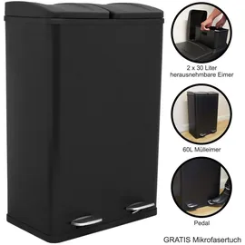 MonsterShop Doppel Tretmülleimer 60 l Schwarz