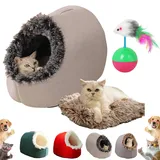 Pnedeodm Winter Warmes Haustierhöhlenbett, Weiches Flauschig Katzen Höhle mit Herausnehmbarer Waschbarer Matte, rutschfeste Basis, Hundehöhle Indoor für Katzen und Kleine Hunde (Braun, M)
