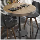 GGMMÖBEL BL | Bistrotisch | Ø:H 70 x 78 cm | Edelstahl Rand | Eiche / Schwarz | Rund