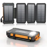 Solar Powerbank 26800 mAh mit 4 Solarpanel, Powerbank USB-C Schnellladung für iPhone Samsung und mehr, IPX7 wasserdichte Outdoor Externe Akkus mit Taschenlampen-Dauerlicht/SOS/Stroboskop (Orange)