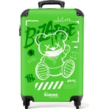 NoBoringSuitcases.com Handgepäck Koffer 55x35x20 cm 36L, Bunte Graffiti-Drucke: Gelb - Teddybär, Reisekoffer, mit Rollen,