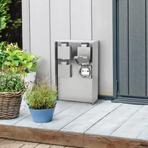 Longlife LED Gartensteckdosensäule für außen IP44 eckig 23cm - Steckdose: 4-fach - Farbe: Edelstahl