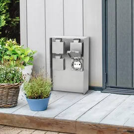 Longlife LED Gartensteckdosensäule für außen IP44 eckig 23cm - Steckdose: 4-fach - Farbe: Edelstahl
