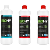 BiOHY Badezimmer-Reinigungs-Set | WC Reiniger 1 Liter Flasche | Sanitärreiniger 1 Liter Flasche | Rohrreiniger 1 Liter Flasche | Für strahlend saubere Badezimmer