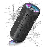 Ortizan Bluetooth Lautsprecher mit Licht, Musikbox Tragbarer Bluetooth Box mit IPX7 wasserdicht, Dualen Bass-Treibern, 30h Akku, Freisprechfunktion für Phone, Draußen, Beidhändig Schwarz