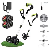 ONEVAN Akku Rasentrimmer mit 2 4.0Ah Akkus, Bürstenlos Freischneider Rasenkantenschneider, LED-Digitalanzeige, 115-145cm Teleskop-Stiel, 90° Drehbarer Kopf, inkl. Schneidklingen, Hilfsgleitrad