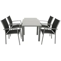 DEGAMO Garten-Essgruppe TIRANA 5-teilig, 4x Stapelsessel, 1x Ausziehtisch 70/140x70cm, Aluminium silbergrau grau|silberfarben