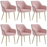 SONGMICS Esszimmerstuhl (6 St), Polsterstuhl mit Metallbeine, Samt, für Schminktisch,6 er Set rosa