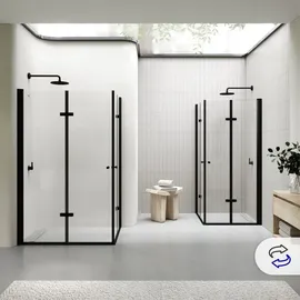 i-flair Emma Eckdusche mit Falttür links 80 x 80 cm Schwarz Sicherheitsglas DK99B