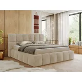 MKS Meble Boxspringbett NIRA mit dekorativem kopfteil, Multipocket-Matratze, und Topper, Polsterbett mit Bettkästen - 180 x 200 cm - Beige