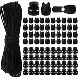 SEPGLITTER Elastische Gummischnur, 40 m Schwarzes Gummiband Gummikordel 40 Stück Reißverschluss und 40 Stück Doppel Loch Kunststoff Cord Locks für Reißverschlusskordeln für Rucksäcke, Schnürsenkel, Kl