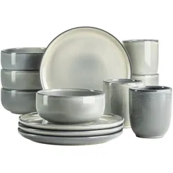 Frühstücks-Geschirrset MÄSER "LIVIO, Frühstücks Set, Steinzeug", grün, 12 tlg., Steinzeug, Geschirr-Sets, Geschirr-Set, Service