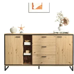Merax Sideboard mit LED-Beleuchtung und Glasablagen, Kommode Holz mit großem Stauraum und verstellbare Einlegeböden