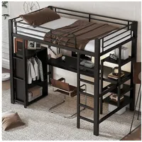 HAUSS SPOLE Hochbett 90x200cm mit Tisch und Kleiderschrank, Ablagefächer, Leiter, Schwarz (mit Schreibtisch & Kleiderschrank - Platzsparendes Hochbett für Kinder & Jugendliche, Stabiler Metallrahmen, Viel Stauraum)