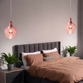 Nowa Glas Pendelleuchte pink Esszimmer Lampe hängend Retro Hängelampe Wohnzimmer Vintage, 1x E27, DxH 20 x 150 cm, 2er Set
