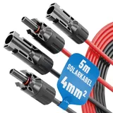 Absina Solarkabel 4mm2 & rot - PV Kabel 4mm2 UV-beständig - Solarleitung 4mm2, PV Leitung, Photovoltaik Set MC4 2X 5 m, 4 mm2
