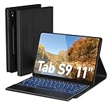 Doohoeek Beleuchtete Tastatur Hülle für Samsung Galaxy Tab S9 11“2023, Bluetooth QWERTZ Tastatur mit Touchpad, Tab S9 Tastatur mit 7 Farbige Hintergrundbeleuchtung, Schwarz