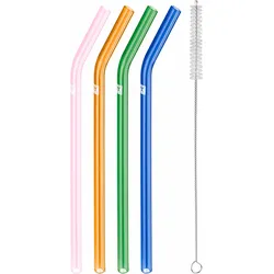 Trinkhalme ZWILLING "Sorrento", bunt, L:23cm, Borosilikatglas, Küchenhelfer-Sets, Vier Glasstrohhalme, Borosilikatglas, gemischte Farben, gebogen