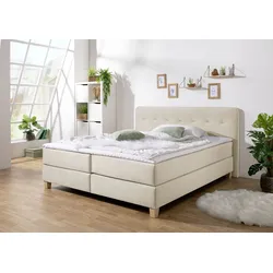 Boxspringbett HOME AFFAIRE "Fargo", beige, B:173cm L:207cm, Struktur fein (100% Polyester), Samtstoff (100% Polyester), Komplettbetten, inkl. Topper, in 3 Matratzenarten, in Samt- oder Strukturstoff