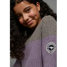 KangaROOS Strickpullover "Ringelpullover", Mädchen, Gr. 140/146, lila (lila geringelt), Strick, Obermaterial: 50% Baumwolle, 50% Polyacryl, geringelt, gestreift, mehrfarbig, Basic hüftlang, Rundhals, Strickbündchen, Pullover Strickpullover, mit Logo auf dem Ärmel