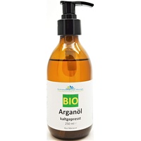 Arganöl BIO 250 ml 100% kaltgepresst in Glasflasche mit Pumpe- Pflegeöl für Gesicht, Haut, Haar, Bart & Nagelhaut