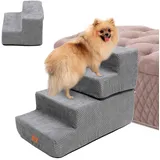 4-stufige Haustiertreppe,Multifunktionale Hundetreppe,Hochdichte Hunderampe Schaumstoff für Hochbett Sofa,rutschfeste Haustierleiter mitabnehmbarem waschbarem Bezug für kleine Hunde, Hellgrau