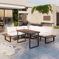 Dining-Loungeset Gianna Creme Holz/Textil/Metall + Abdeckung