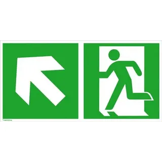 SafetyMarking Fluchtwegschild Alu B300xH150 mm Notausgang rechts mit Pfeil links aufwärts