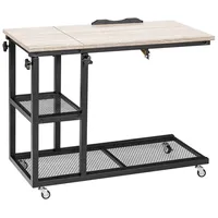 Costway Beistelltisch aus Holz, höhenverstellbar und neigbar, Sofatisch, C-Form, 3 Stufen, Laptoptisch mit Rollen