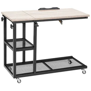 Costway Beistelltisch aus Holz, höhenverstellbar und neigbar, Sofatisch, C-Form, 3 Stufen, Laptoptisch mit Rollen