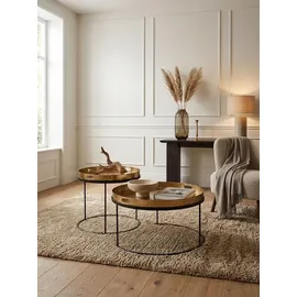 KADIMA DESIGN Couchtisch 2er Set Metall Hammerschlag abnehmbares Tablett, Gold 56x56x33 cm