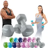 Miweba Sports Neopren Hantelset | Profi Hantel - Hexagon Hanteln Set - Kurzhanteln - Kurzhantel Set - Gymnastikhanteln - Hantel Set - Dumbbell - 0,5-10 Kg (2X 10.0 kg, Grau)