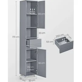 VASAGLE Badkommode 30 x 170 x 30 cm Grau