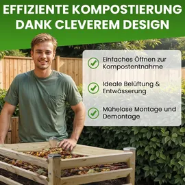 Gartenwelt Riegelsberger Moderner Komposter Single ca. 120x120 cm Höhe 80 cm aus Lärchenholz Massivholz Steckkomposter Kompostsilo Holzkomposter Stecksystem
