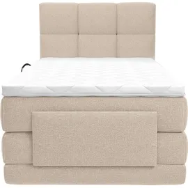 vente-unique Boxspringbett mit gestepptem Kopfteil + elektrischem Untergestell mit Relaxfunktion + Matratze + Topper - 100 x 200 cm - Stoff - Beige - LODI von PALACIO
