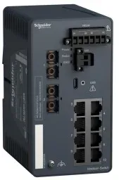 Schneider Electric MCSESM103F2CU0 Modicon Managed Switch, 8 Ports für Kupfer (8TX 10/100 Mbit/s) + 2 für Glasfaser Multimode (2FX-MM 100 Mbit/s)