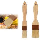 2 Pcs Backpinsel Naturborsten,Pinsel Küche,Kuchenpinsel,Kochpinsel,Grillpinsel,Mit Langem Holzgriff, Leicht Zu Reinigen, Für Butter, Eier, Aufstriche, Gebäck, Grillen (2 Stück)