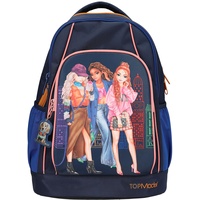 DEPESCHE TOPModel City Girls - Schulrucksack in Dunkelblau mit Model-Motiv, Schultasche mit verstellbaren Trägern und Anhänger