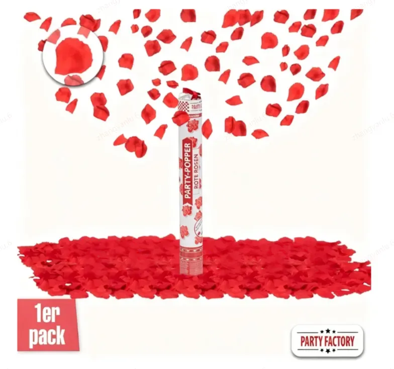 Party Popper 1-teiliges Set, 40 cm Knallbonbonpistole & Knallbonbonkanone, rote Rosen, Neujahr